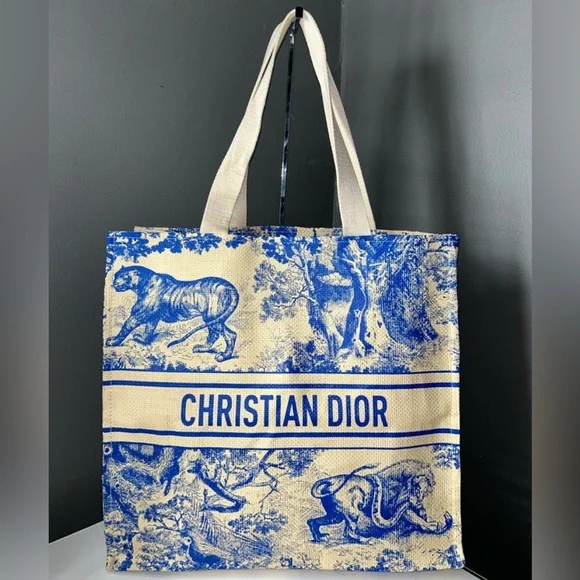 Christian Dior GWP Blue Dioriviera Straw Tote Bag - Picture 1 of 11